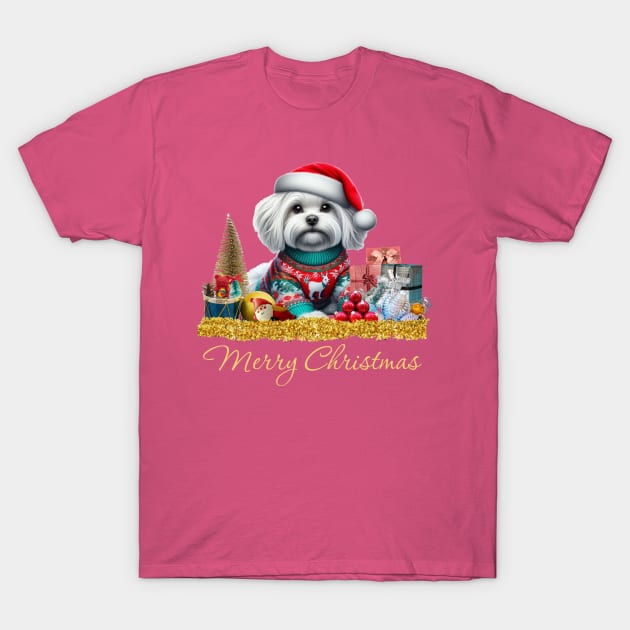 Merry Christmas Maltese T-Shirt by The Artful Barker